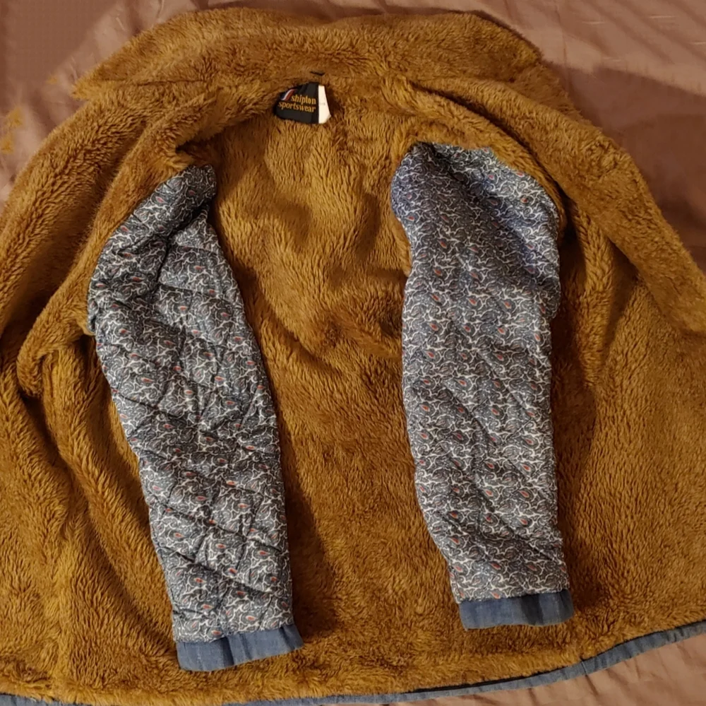 70's Vintage Denim Barn Coat by Shipton Sportswear Faux Fur Lined